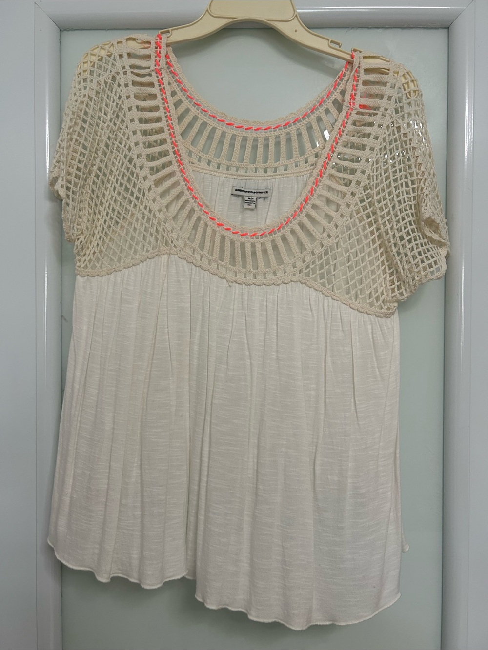 American Eagle Outfitters Cream Tunic with Neon Pink Trim